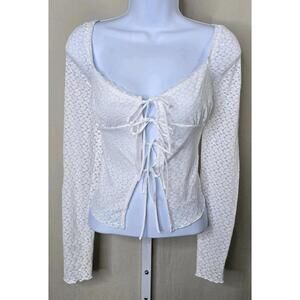 Altar’d State White Lace Long Sleeve Tie Front Top Women’s M NEW
